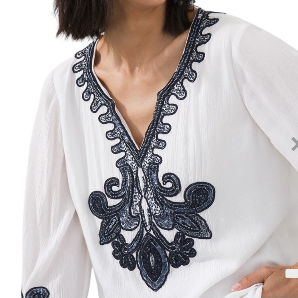 CHICO’s Embellished Tunic in White w/ Black Beading Size 0 (2-4) — STUNNING!!! - Picture 2 of 9